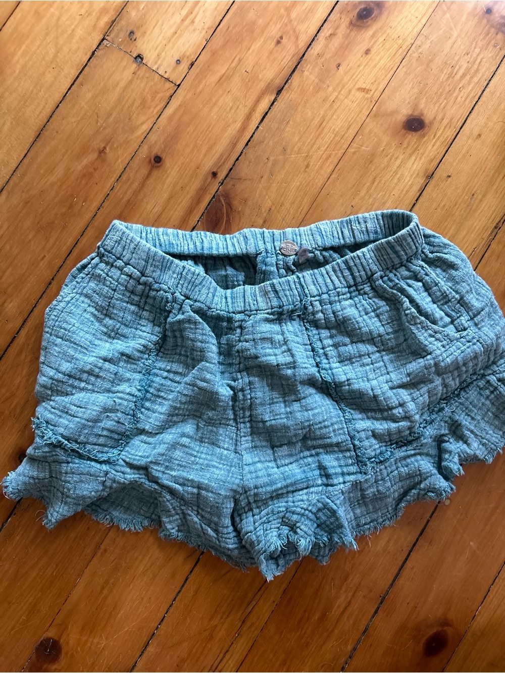 Free People FP One Solona Shorts Washed Blue Ruffled small no drawstring